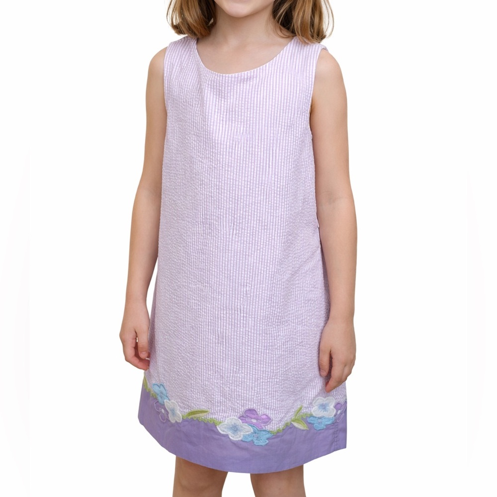 Gymboree Girls Purple Seersucker Floral Applique Dress Size 7